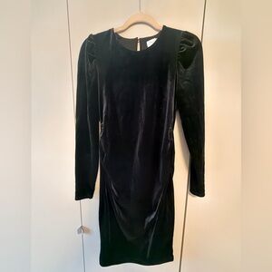 Motherhood Black Velvet Long-Sleeve Puff Shoulder Dress